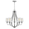 5 Light Chandelier | Teardrop Shape Glass Shades | Brushed Silver 26"
