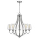 5 Light Chandelier | Teardrop Shape Glass Shades | Brushed Silver 26"