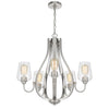 5 Light Chandelier | Teardrop Shape Glass Shades | Brushed Silver 26"
