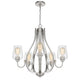 5 Light Chandelier | Teardrop Shape Glass Shades | Brushed Silver 26"