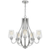 5 Light Chandelier | Teardrop Shape Glass Shades | Brushed Silver 26"