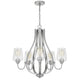 5 Light Chandelier | Teardrop Shape Glass Shades | Brushed Silver 26"