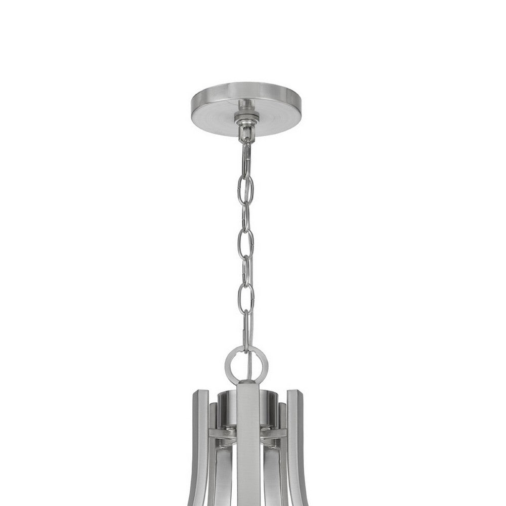 5 Light Chandelier | Teardrop Shape Glass Shades | Brushed Silver 26"