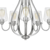 5 Light Chandelier | Teardrop Shape Glass Shades | Brushed Silver 26"