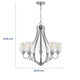 5 Light Chandelier | Teardrop Shape Glass Shades | Brushed Silver 26"
