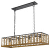 4 Light Pendant | Braided Burlap Shade | Caged Industrial Black Metal 40"
