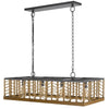 4 Light Pendant | Braided Burlap Shade | Caged Industrial Black Metal 40"