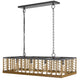 4 Light Pendant | Braided Burlap Shade | Caged Industrial Black Metal 40"