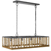 4 Light Pendant | Braided Burlap Shade | Caged Industrial Black Metal 40"