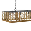4 Light Pendant | Braided Burlap Shade | Caged Industrial Black Metal 40"