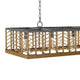 4 Light Pendant | Braided Burlap Shade | Caged Industrial Black Metal 40"