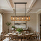 4 Light Pendant | Braided Burlap Shade | Caged Industrial Black Metal 40"