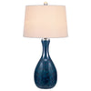 Table Lamp Set of 2 | Off-White Drum Shade | Painted Blue Glass 29"
