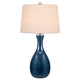 Table Lamp Set of 2 | Off-White Drum Shade | Painted Blue Glass 29"