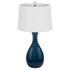 Table Lamp Set of 2 | Off-White Drum Shade | Painted Blue Glass 29"