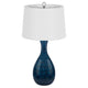 Table Lamp Set of 2 | Off-White Drum Shade | Painted Blue Glass 29"