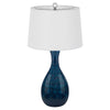 Table Lamp Set of 2 | Off-White Drum Shade | Painted Blue Glass 29"