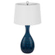 Table Lamp Set of 2 | Off-White Drum Shade | Painted Blue Glass 29"