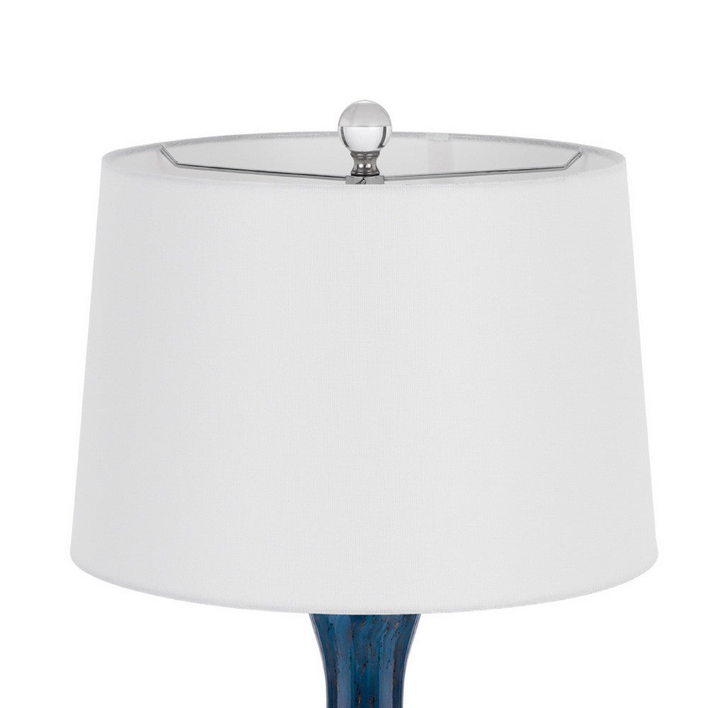Table Lamp Set of 2 | Off-White Drum Shade | Painted Blue Glass 29"