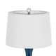 Table Lamp Set of 2 | Off-White Drum Shade | Painted Blue Glass 29"