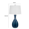 Table Lamp Set of 2 | Off-White Drum Shade | Painted Blue Glass 29"