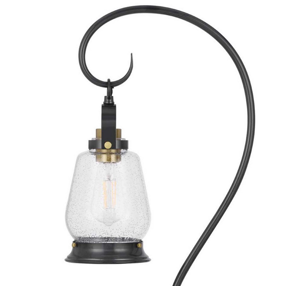 Table Lamp | Vintage Lantern Style | Bubble Glass Shade | Black Metal 32"