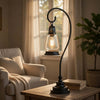 Table Lamp | Vintage Lantern Style | Bubble Glass Shade | Black Metal 32"