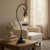 Table Lamp | Vintage Lantern Style | Bubble Glass Shade | Black Metal 32"