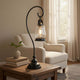 Table Lamp | Vintage Lantern Style | Bubble Glass Shade | Black Metal 32"
