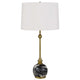 Table Lamp | White Drum Shade | Slim Brass Neck | Swirled Black Marble 29"