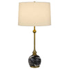Table Lamp | White Drum Shade | Slim Brass Neck | Swirled Black Marble 29"