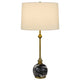 Table Lamp | White Drum Shade | Slim Brass Neck | Swirled Black Marble 29"