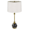 Table Lamp | White Drum Shade | Slim Brass Neck | Swirled Black Marble 29"