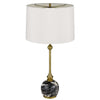 Table Lamp | White Drum Shade | Slim Brass Neck | Swirled Black Marble 29"