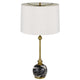 Table Lamp | White Drum Shade | Slim Brass Neck | Swirled Black Marble 29"