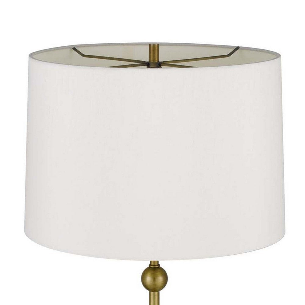 Table Lamp | White Drum Shade | Slim Brass Neck | Swirled Black Marble 29"