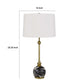 Table Lamp | White Drum Shade | Slim Brass Neck | Swirled Black Marble 29"
