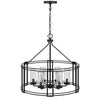 6 Light Chandelier | Caged Round Oval | Glass Shades | Black Metal 24"