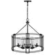 6 Light Chandelier | Caged Round Oval | Glass Shades | Black Metal 24"