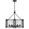 6 Light Chandelier | Caged Round Oval | Glass Shades | Black Metal 24"