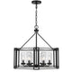 6 Light Chandelier | Caged Round Oval | Glass Shades | Black Metal 24"