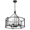 6 Light Chandelier | Caged Round Oval | Glass Shades | Black Metal 24"