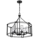6 Light Chandelier | Caged Round Oval | Glass Shades | Black Metal 24"