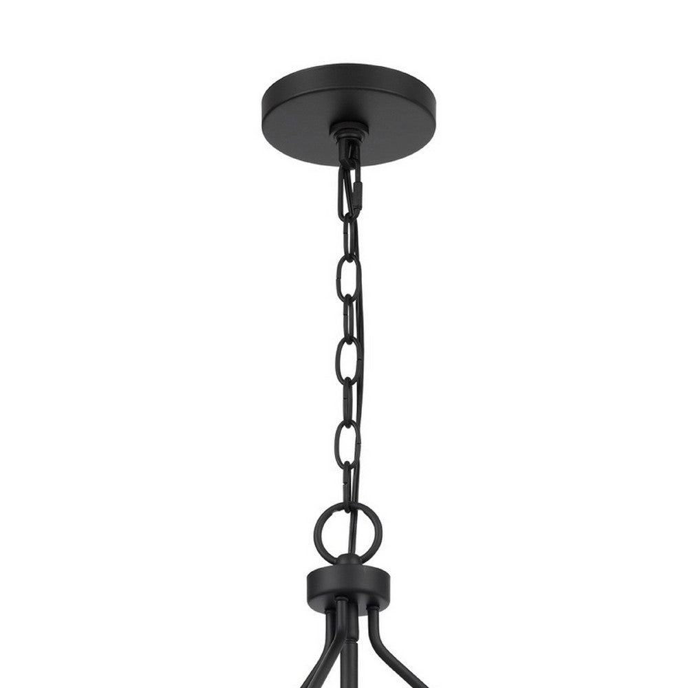 6 Light Chandelier | Caged Round Oval | Glass Shades | Black Metal 24"