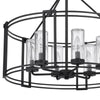 6 Light Chandelier | Caged Round Oval | Glass Shades | Black Metal 24"