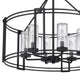 6 Light Chandelier | Caged Round Oval | Glass Shades | Black Metal 24"