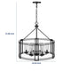 6 Light Chandelier | Caged Round Oval | Glass Shades | Black Metal 24"
