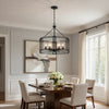 6 Light Chandelier | Caged Round Oval | Glass Shades | Black Metal 24"