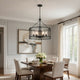 6 Light Chandelier | Caged Round Oval | Glass Shades | Black Metal 24"