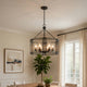 6 Light Chandelier | Caged Round Oval | Glass Shades | Black Metal 24"